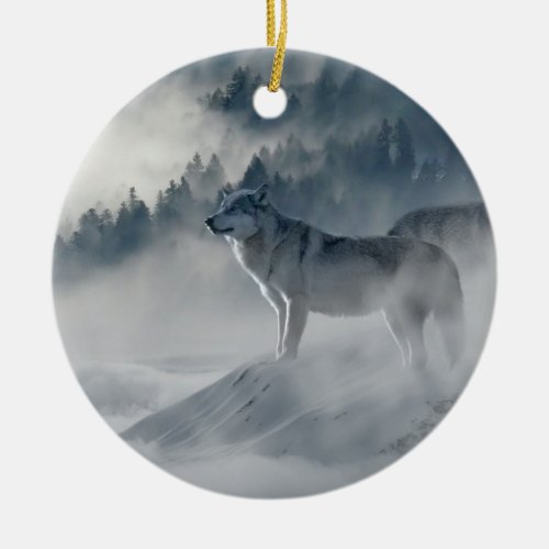Wolves In Winter Ceramic Ornament