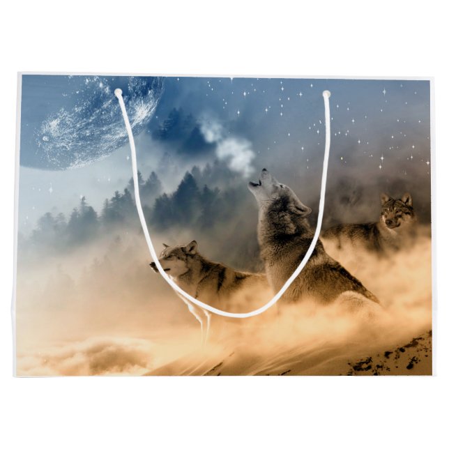 Wolves Moon Fog Nature Scenery Large Gift Bag (Back)