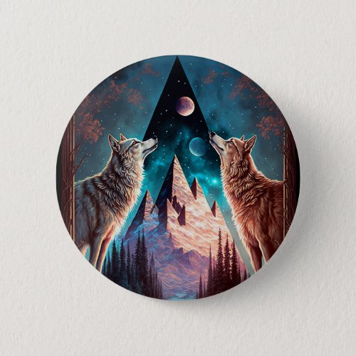 Wolves Mountain Visionary Fantasy Art Button