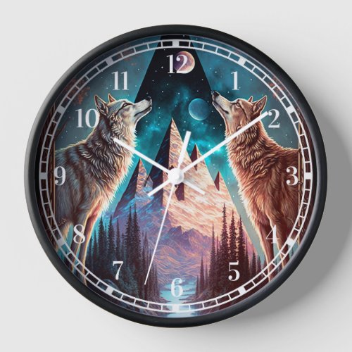 Wolves Mountain Visionary Fantasy Art Clock
