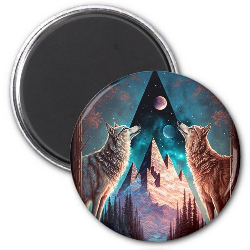 Wolves Mountain Visionary Fantasy Art Magnet