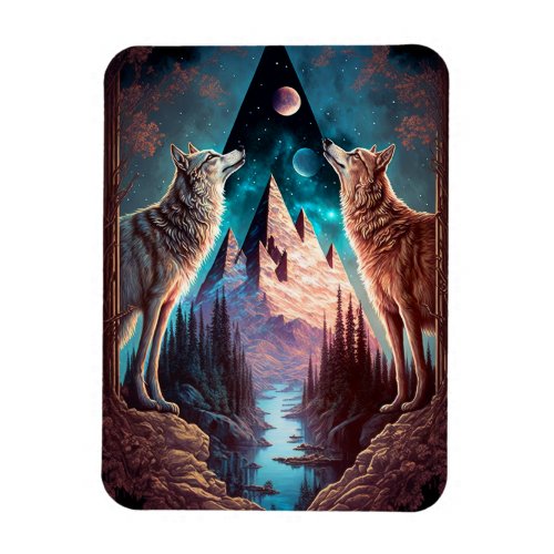 Wolves Mountain Visionary Fantasy Art Magnet