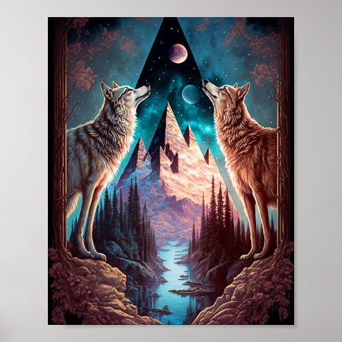 Wolves Mountain Visionary Fantasy Art Poster