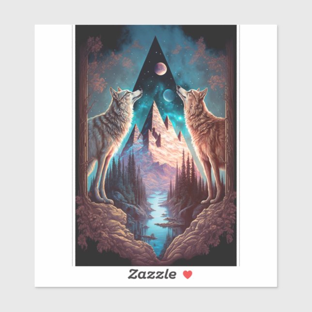 Wolves Mountain Visionary Fantasy Art Sticker (Sheet)