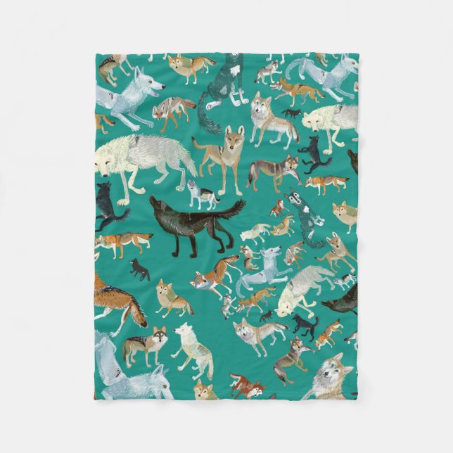 Wolves of the World (pattern) Fleece Blanket (Front)