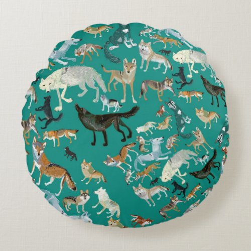 Wolves of the World pattern green Round Pillow