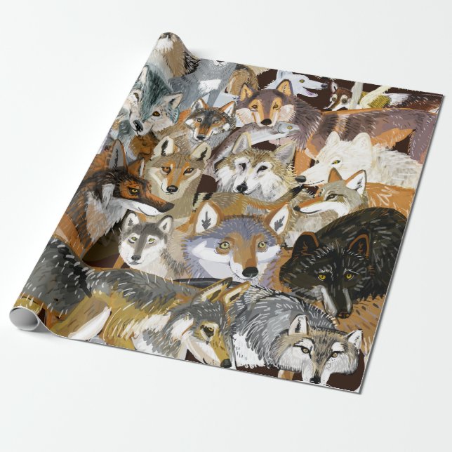 Wolves of the World puzzle Wrapping Paper (Unrolled)