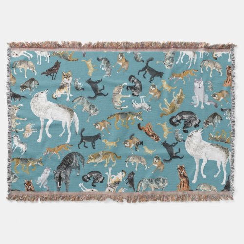 Wolves of the World Turquoise pattern Throw Blanket