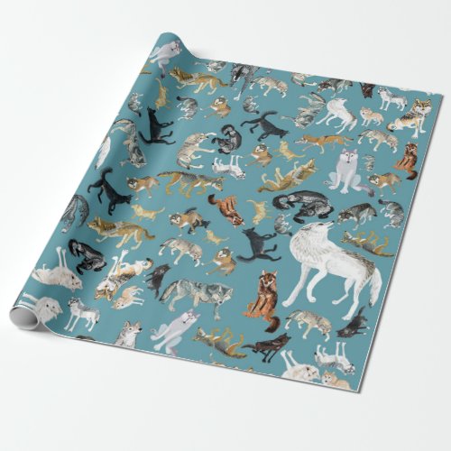 Wolves of the World Turquoise pattern Wrapping Paper