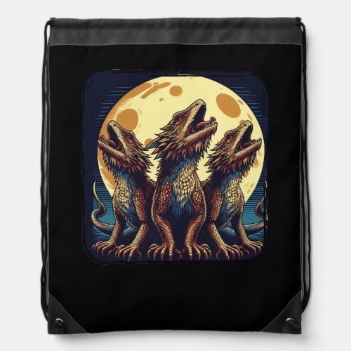 Wolves Parody Three Bearded Dragons Howl At Moon 3 Drawstring Bag