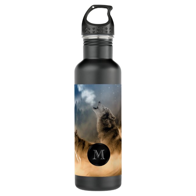 Wolves Photo Monogram  Stainless Steel Water Bottle (Front)