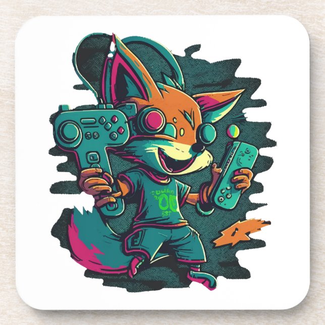 Wolves play games beverage coaster (Front)