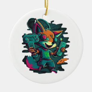 Wolves play games ceramic ornament