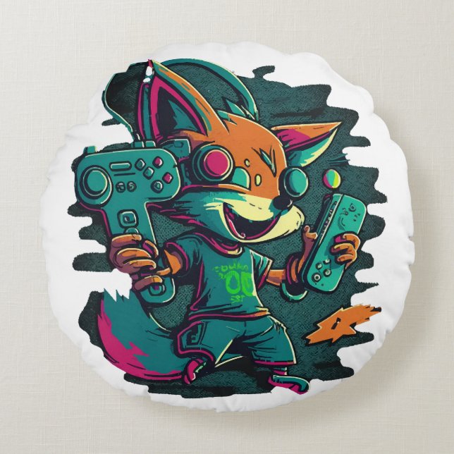 Wolves play games round pillow (Front)