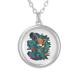 Wolves play games silver plated necklace