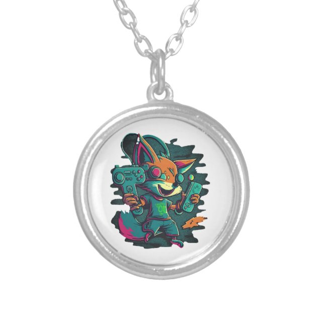 Wolves play games silver plated necklace (Front)