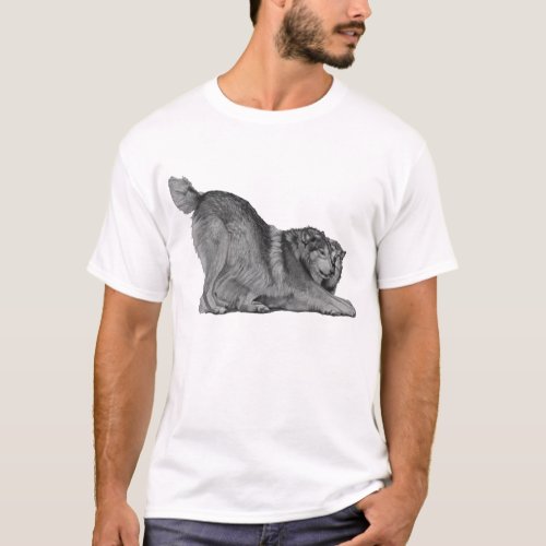 wolves playing black and white wildlife T_Shirt