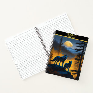 Wolves serenade the moonlight in a tranquil forest notebook