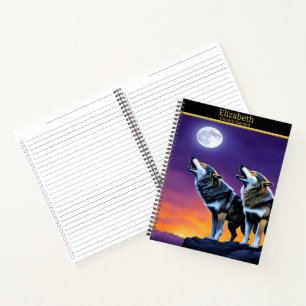 Wolves serenading the glowing moon at twilight notebook