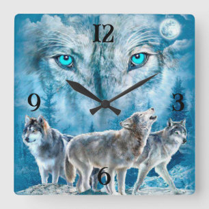 Wolves Square Wall Clock