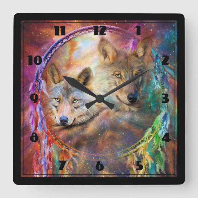 Wolves Square Wall Clock (Front)