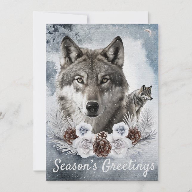 Wolves Watercolor Winter Christmas Holiday Card (Front)