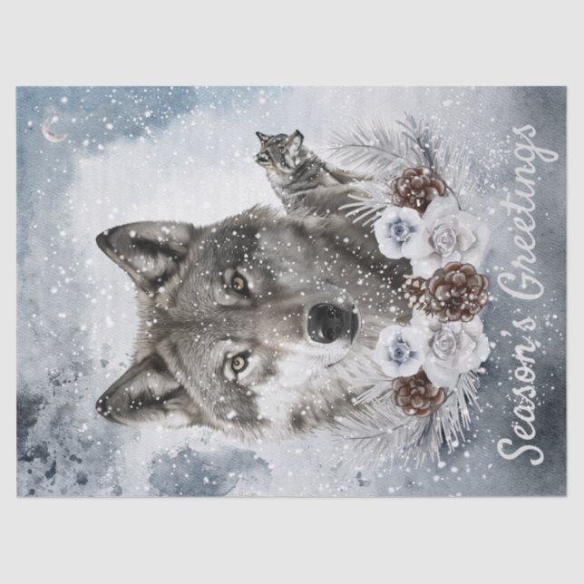 Wolves Watercolor Winter Christmas Tissue Paper (Front)