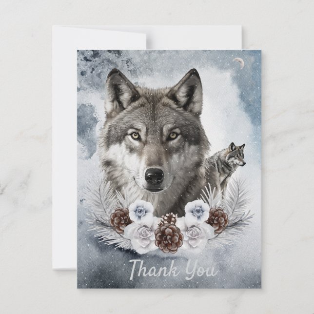 Wolves Watercolor Winter Thank You Card (Front)
