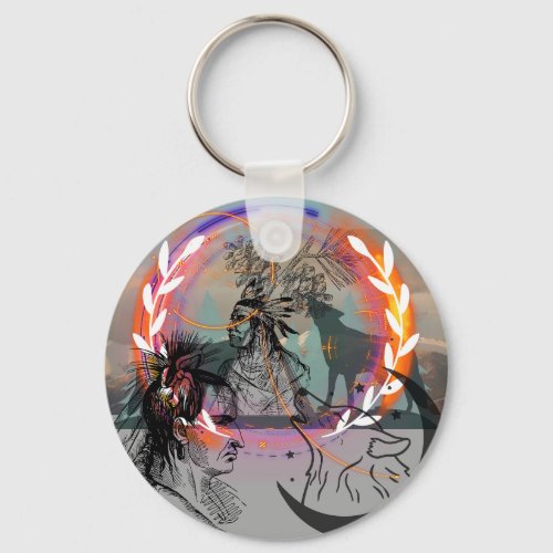 Wolves with American Indians Keychain
