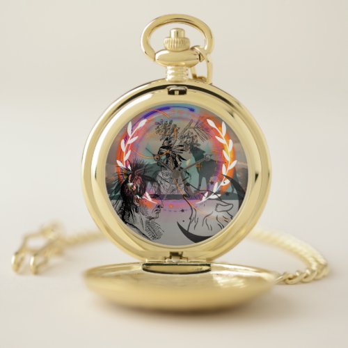 Wolves with American Indians Pocket Watch