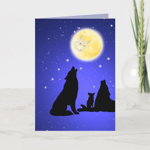 Wolves Wolf Family  Mother Moon Greeting Card