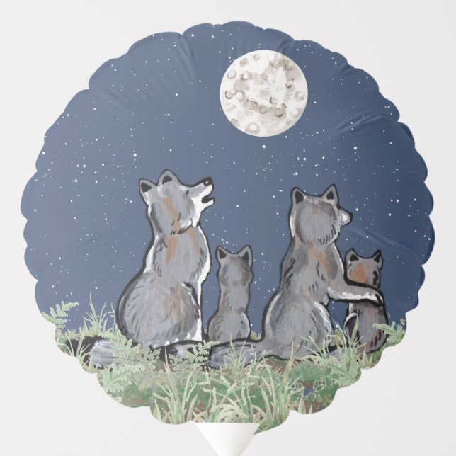 Wolves Wolf Howling at Moon, Night Stars Animal Balloon (Front)