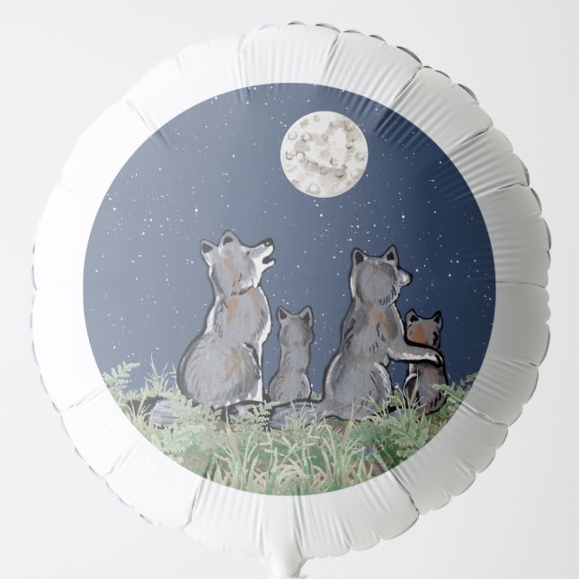 Wolves Wolf Howling at Moon, Night Stars Animal Balloon (Front)
