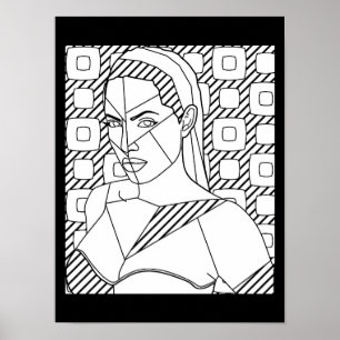 woman abstract line art illustration coloring page poster