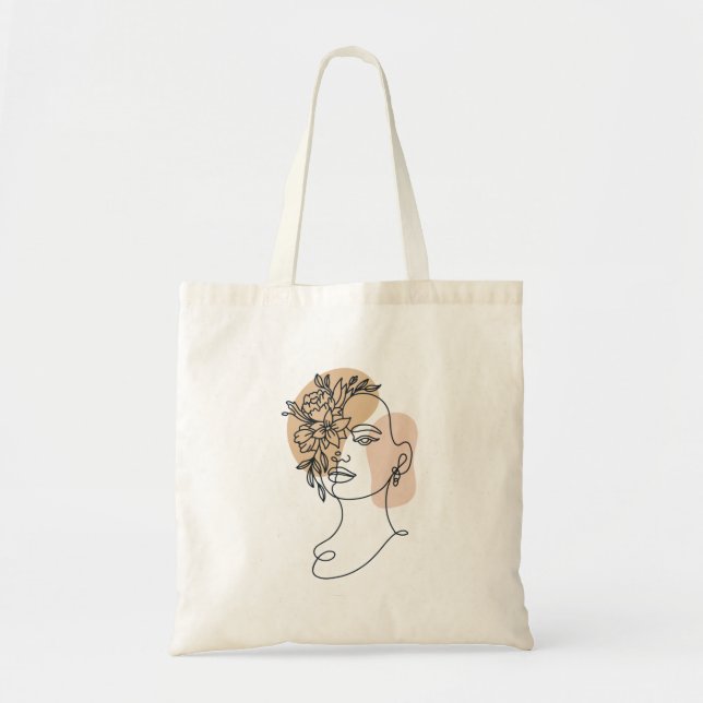 woman abstract line draw flower minimalist 2 tote bag (Front)