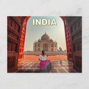 Woman Admiring The Taj Mahal In India Postcard