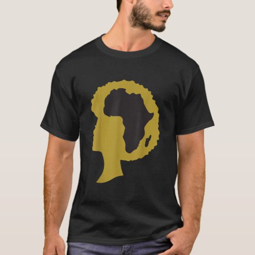 Woman Afro Hair Africa Map Black Pride Melanin 202 T_Shirt