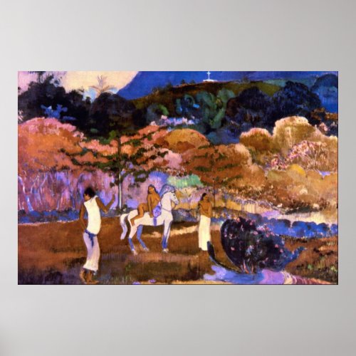 Woman an a White Horse by Gauguin Poster