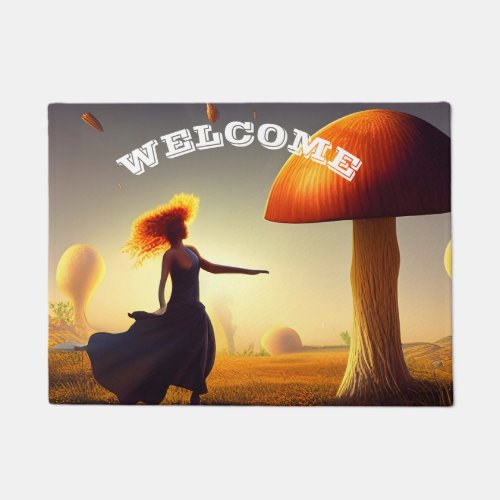 Woman and a  Huge Mushroom Doormat