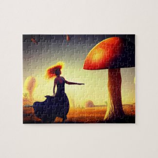 Woman and a  Huge Mushroom