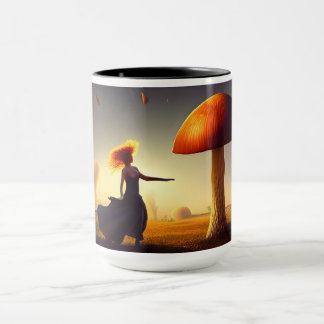 Woman and a  Huge Mushroom Mug