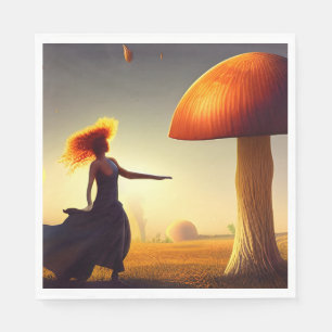 Woman and a Huge Mushroom Napkins