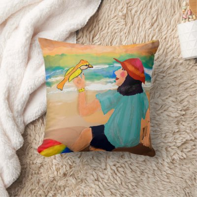 Woman and Bird Trending Nature Throw Pillow