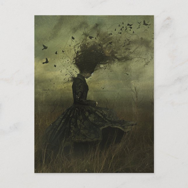 Woman and Birds Dark Fantasy Postcard (Front)