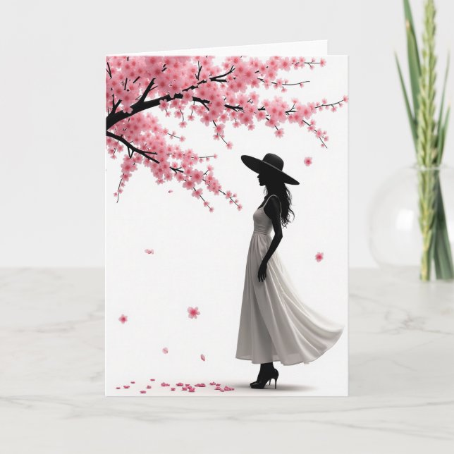 Woman And Blossoms Greeting Card (Front)
