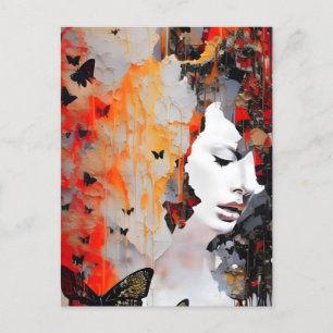 Woman and Butterflies Messy Painting Postcard