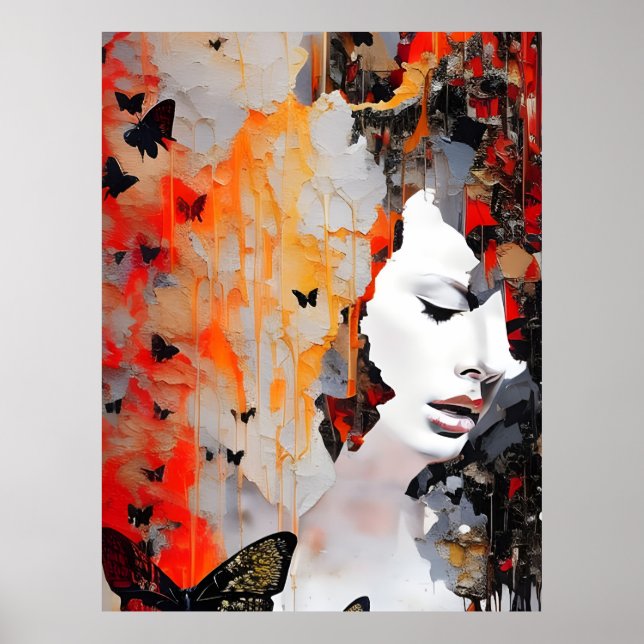  Woman and Butterflies Messy Painting Poster (Front)