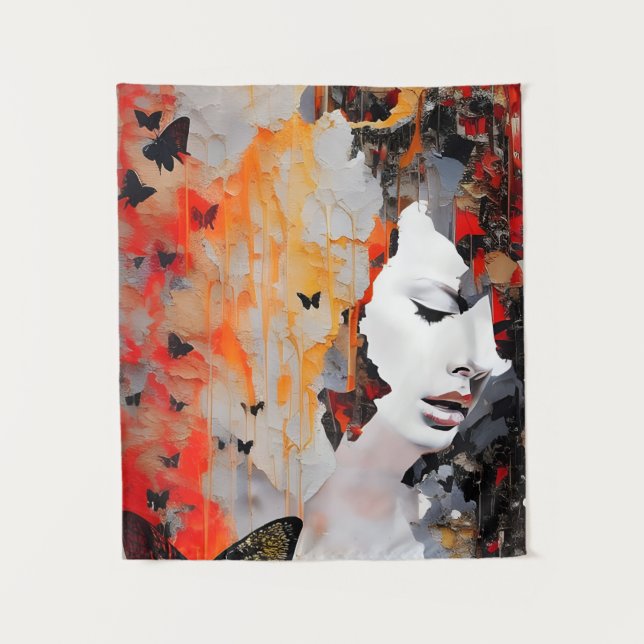 Woman and Butterflies Messy Painting Tapestry (Front)