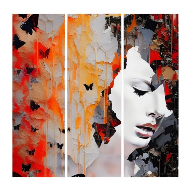  Woman and Butterflies Messy Painting Triptych (Front)