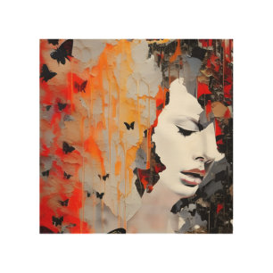 Woman and Butterflies Messy Painting Wood Wall Art